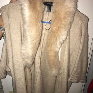 Fur neck cardigan sweater